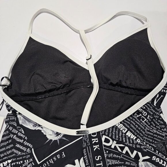 DKNY Graphic T-Back One-Piece Swimsuit Newsprint - Picture 8 of 10